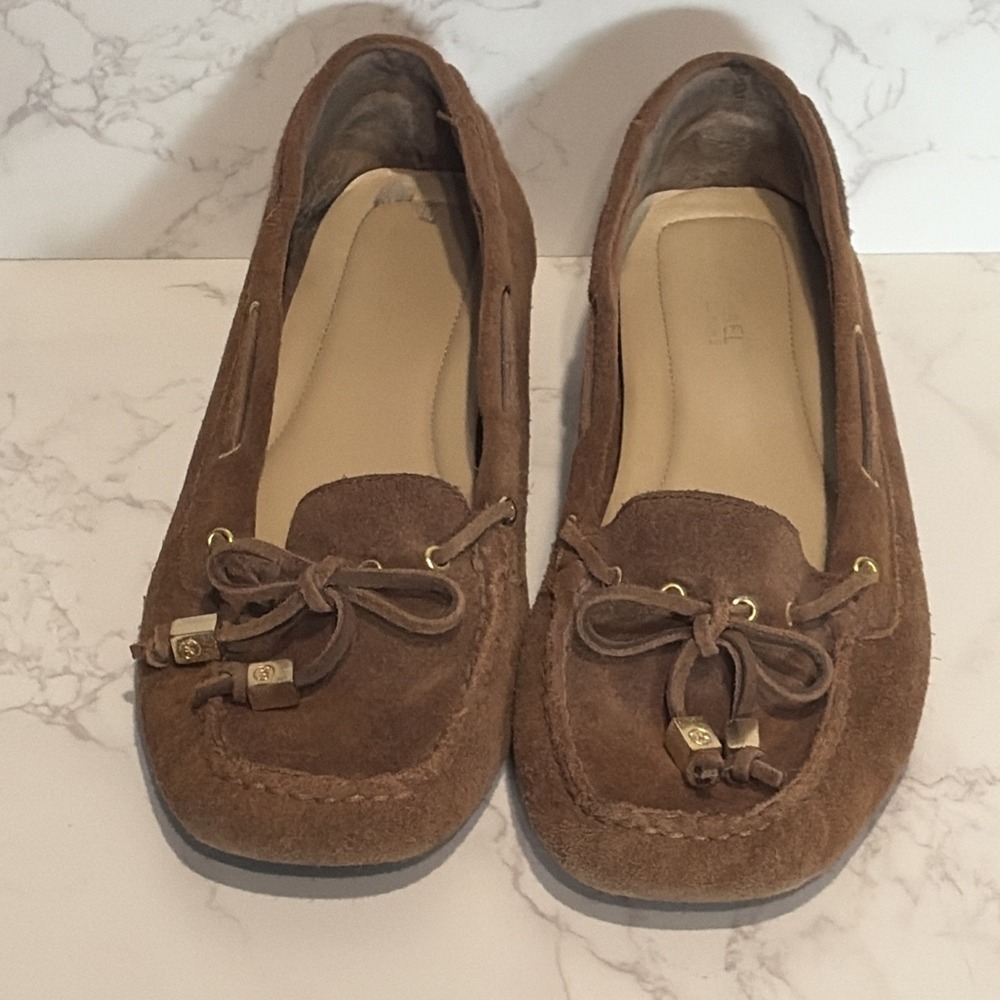 Michael Kors Suede Leather Moccasins Women Size‎ 8.5 Loafers Gold Hardware Boho